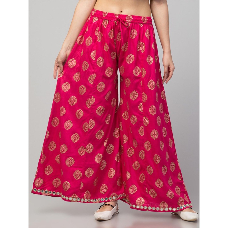 FAMBEE Women Floral Printed Flared Knitted Palazzos