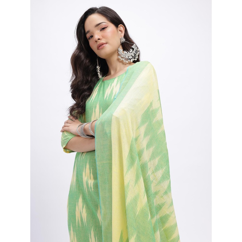 HERE&NOW Ikat Design Cotton Kurta with Trousers & Dupatta