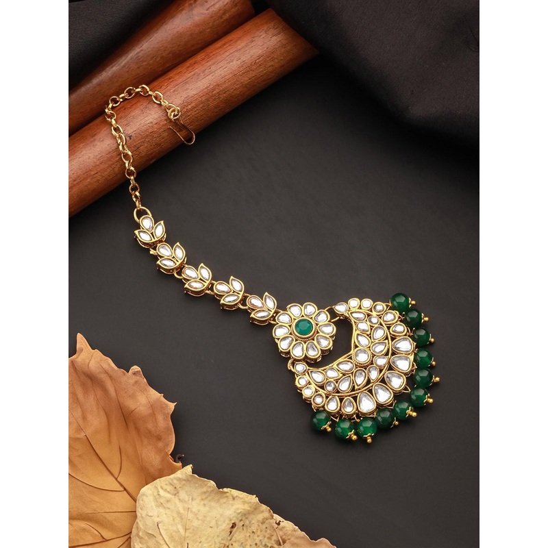Jazz and Sizzle Women Gold-Plated Kundan Studded Maang Tikka Head Jewellery