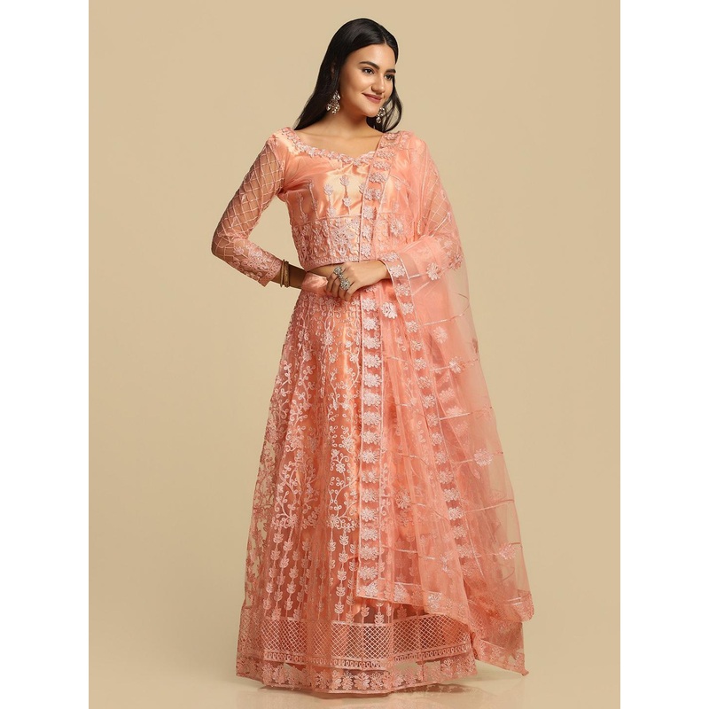 KALINI Embroidered Thread Work Semi-Stitched Lehenga & Unstitched Blouse With Dupatta