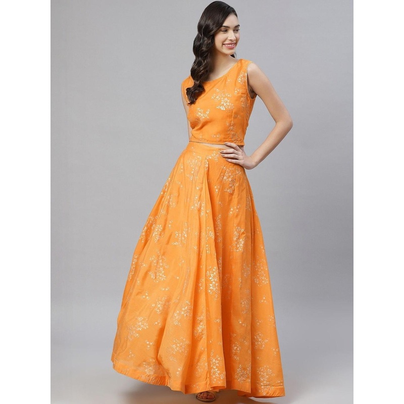 KALINI Women Mustard Printed Lehenga