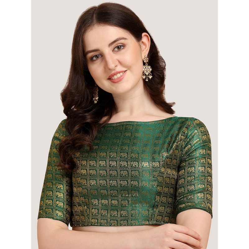 Oomph! Woven Design Boat Neck Short Sleeve Art Silk Saree Blouse