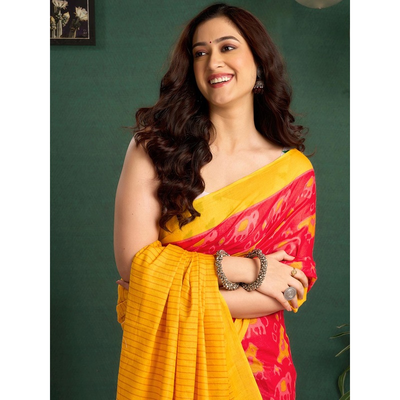 Sangria Abstract Printed Saree With Unstitched Blouse Piece