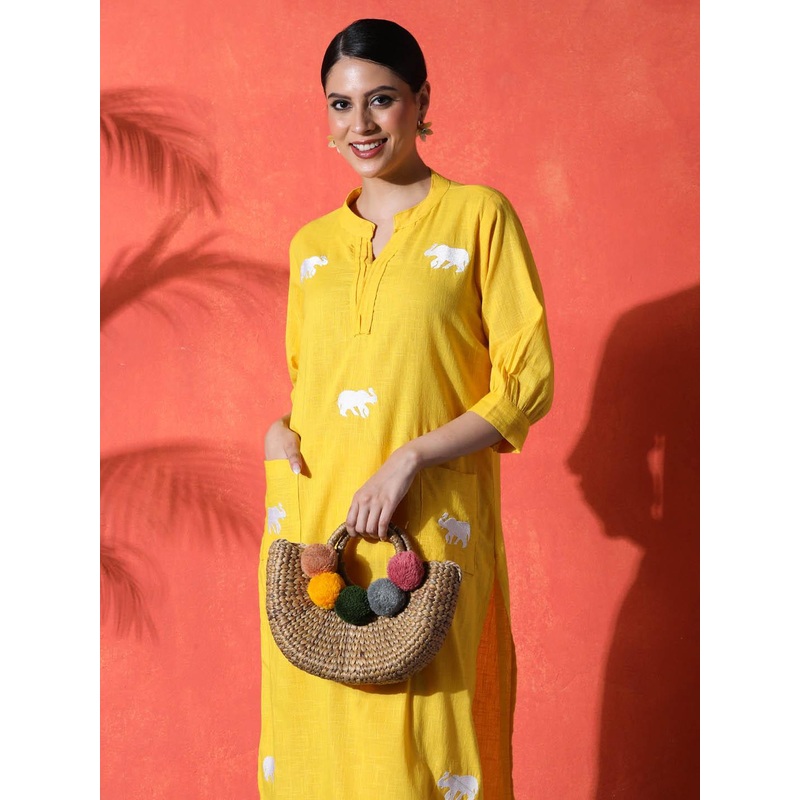 Sangria Animal Printed Pure Cotton Kurta & Trousers Kurta Set