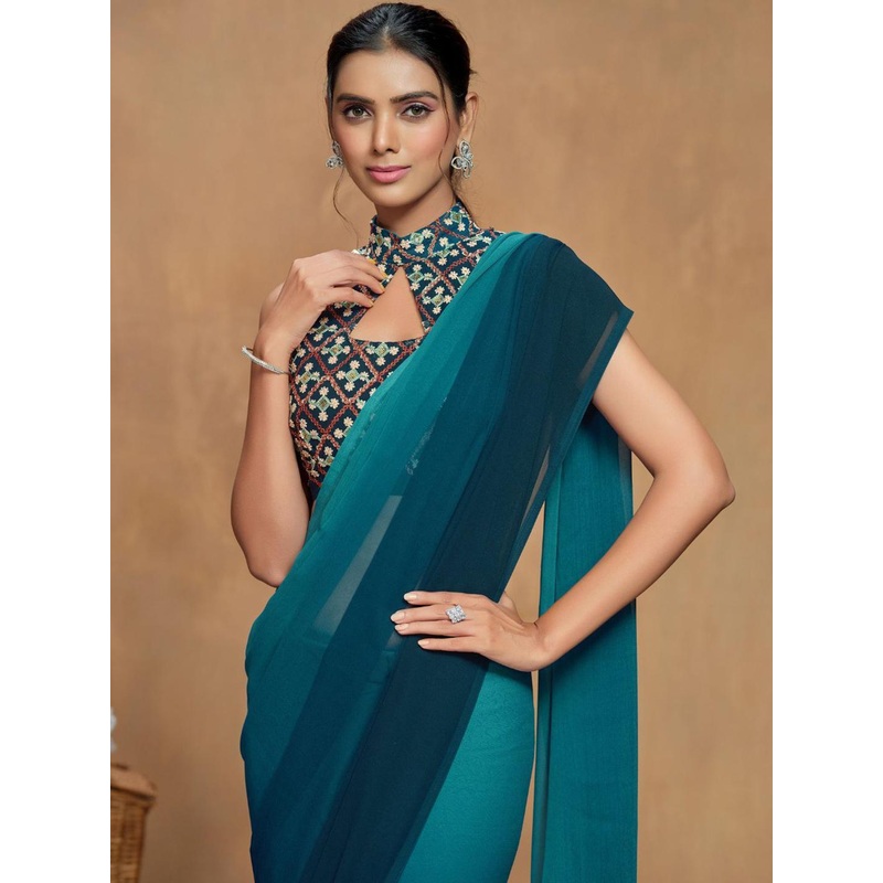 Sangria Bollywood Tie-Dye Ready To Wear Saree With Blouse Piece