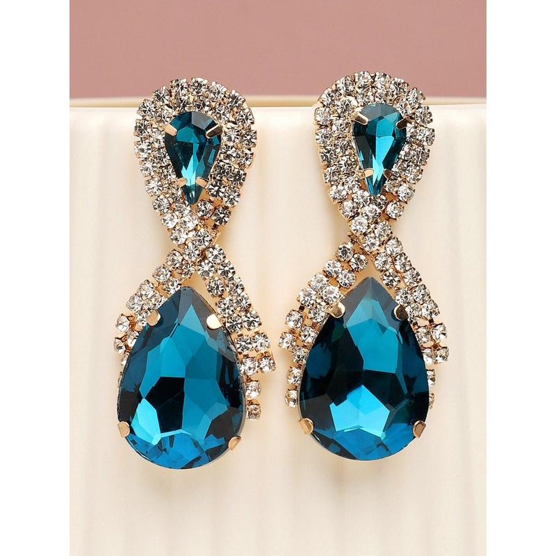 SOHI Blue Teardrop Shaped Drop Earrings