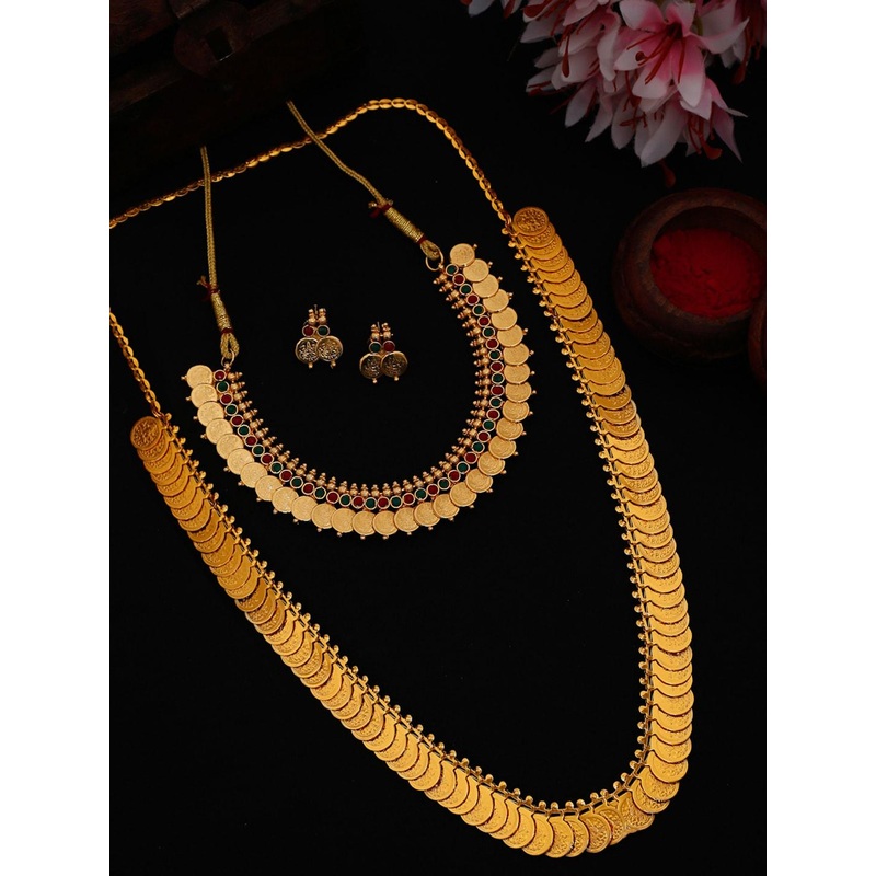 YouBella Set Of 2 Gold-Plated Stone-Studded Jewellery Set