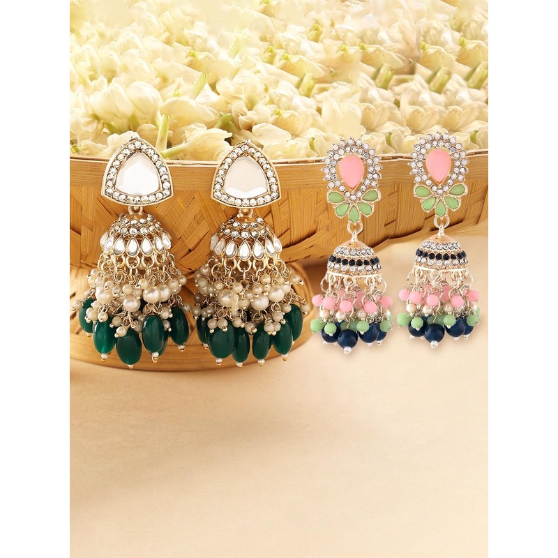 Zaveri Pearls Set Of 2 Gold Plated Jhumkas