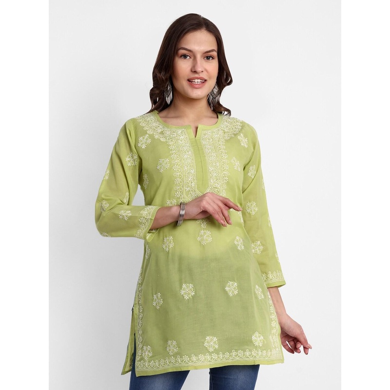 ADA Floral Embroidered Chikankari Pure Cotton Kurti