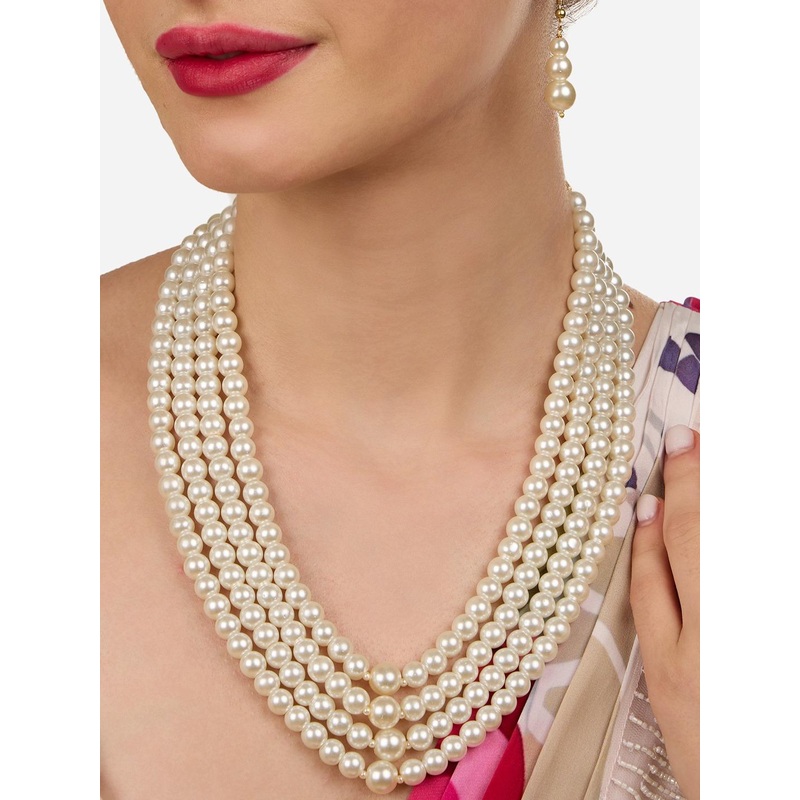 AMI Women Gold Plated Four Layered Pearls Beaded Jewellery Set