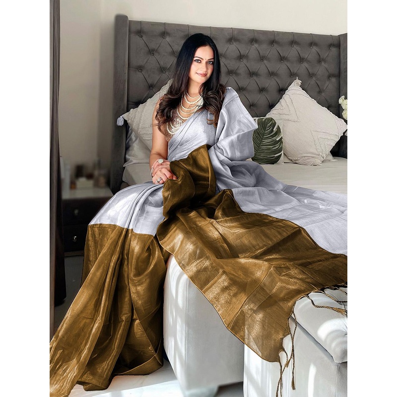 Anouk Colourblocked Woven Design Tissue Saree