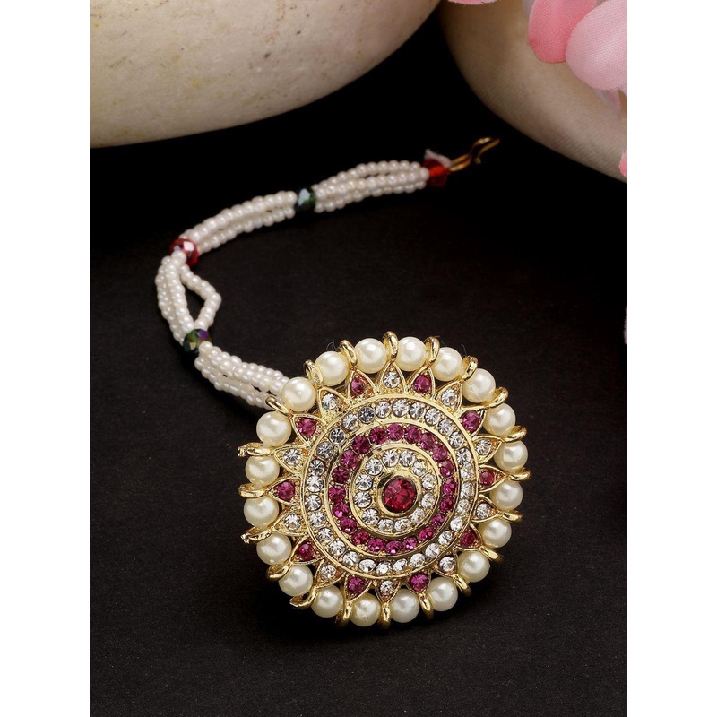 Anouk Gold-Plated Cubic Zirconia Studded Borla Maang Tikka