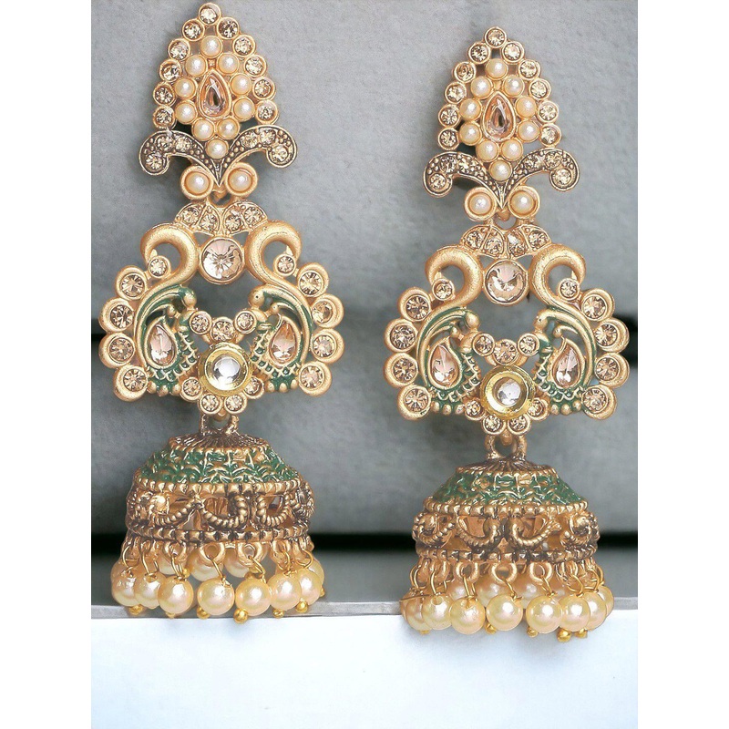 Anouk Peacock Shaped Kundan Studded Meenakari Jhumkas