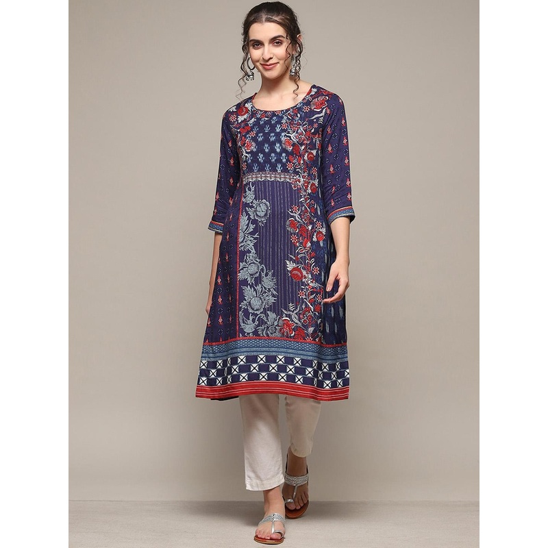Biba Floral Printed Round Neck A-Line Kurta