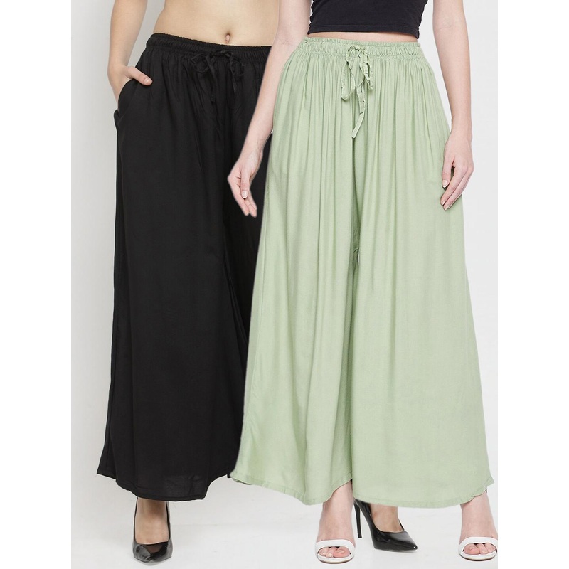 Clora Creation Women Pack Of 2 Solid Flared Palazzo