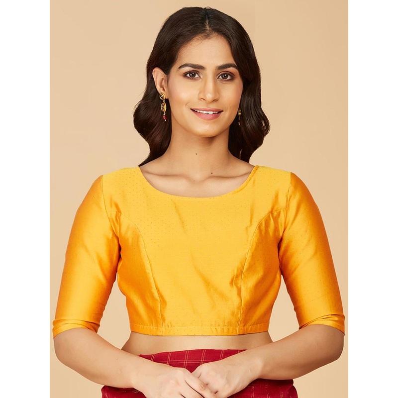 Fabindia Polka Dot Printed Cut-Out Details Cotton Silk Saree Blouse