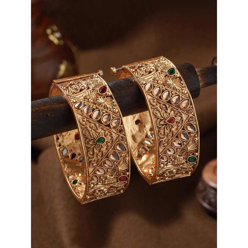 Jazz and Sizzle Set Of 2 24K Gold-Plated Stone-Studded Bangles