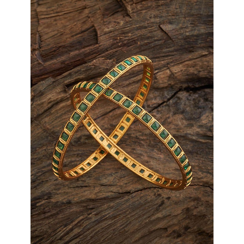 Kushal’s Fashion Jewellery Set Of 2 Gold-Plated Stone-Studded Bangles