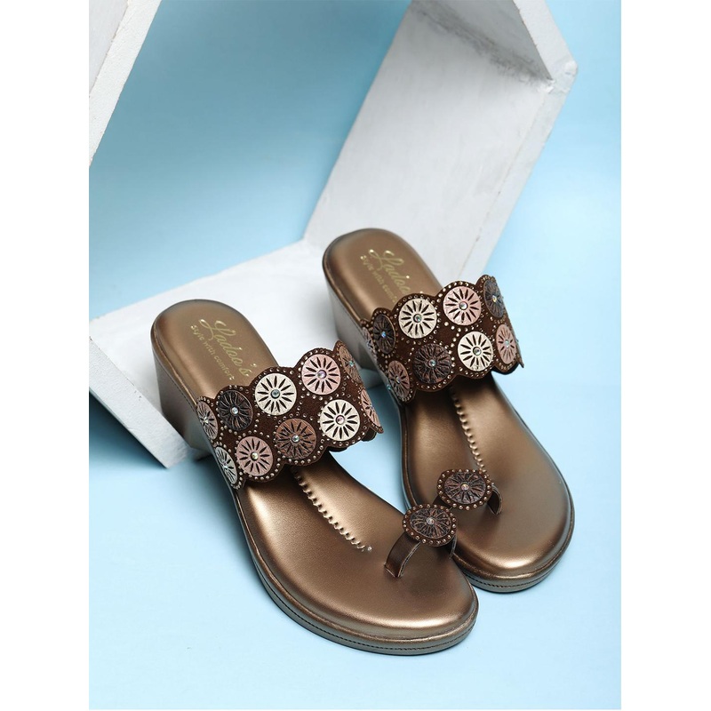 LADOO’S Embellished Block Heel One Toe Sandals