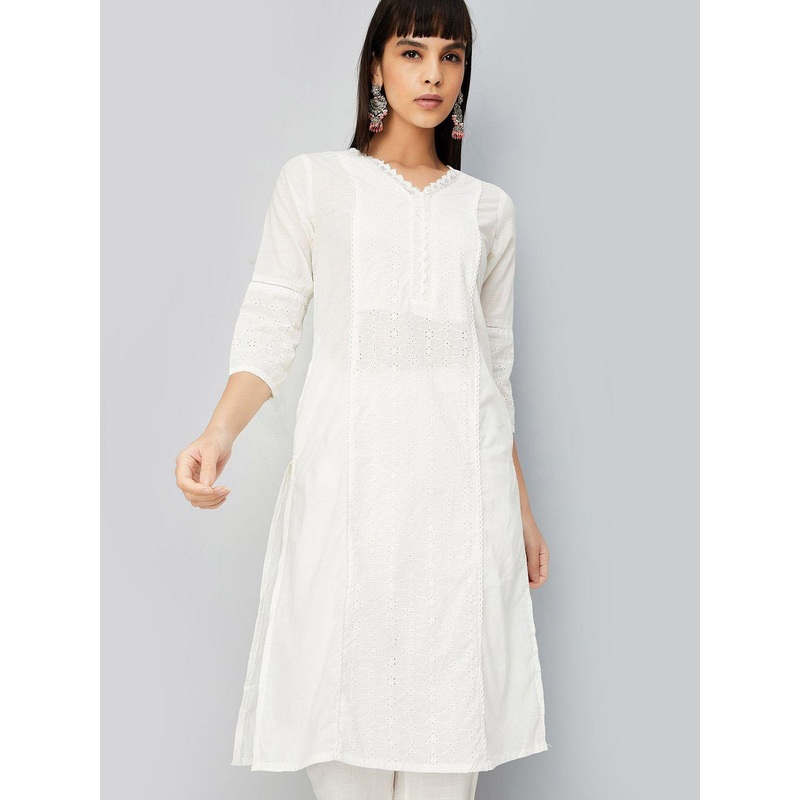 max Floral Embroidered Gotta Patti Schiffli Cotton Straight Kurta