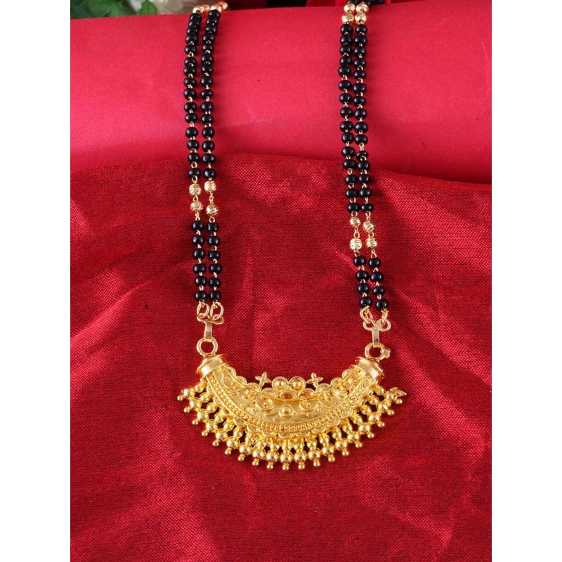 MEENAZ Gold Plated Black Beaded Long Mangalsutra