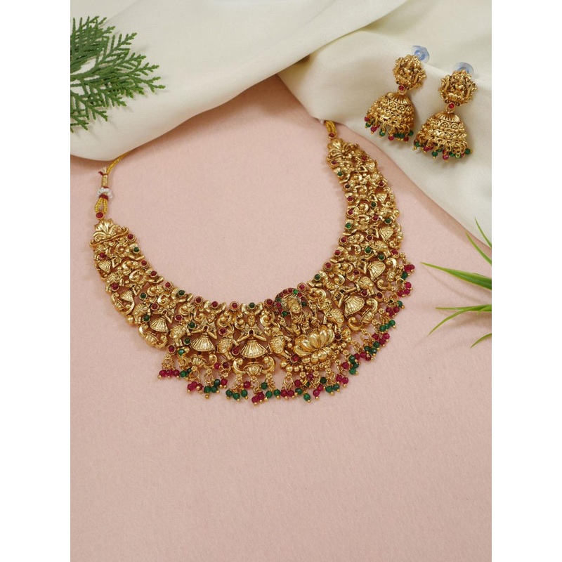 SGA FASHION Gold-Plated AD Studded & Beaded Jewellery Set