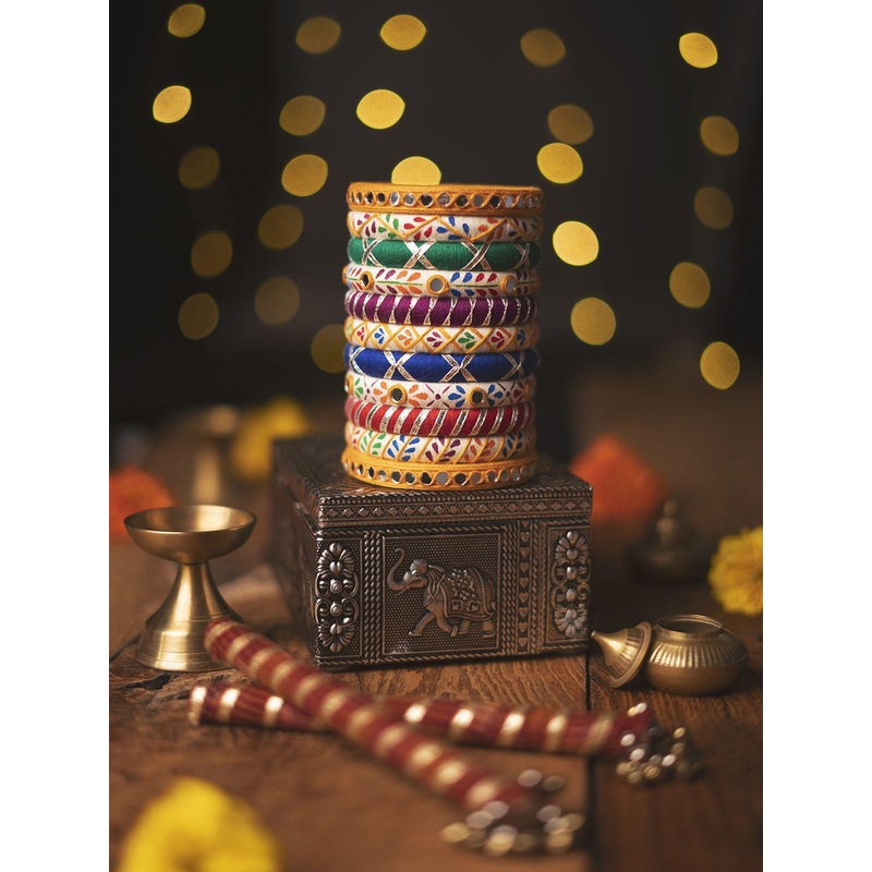Taasha Craft Set Of 11 Thread Work With Mirror Design Bangles