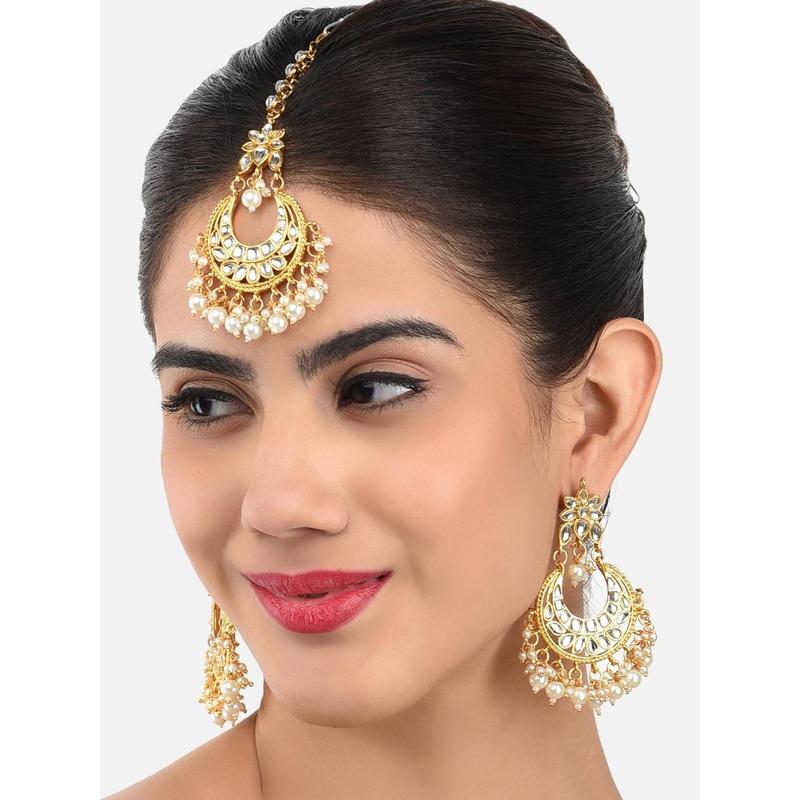 Zaveri Pearls Gold-Toned Kundan & Pearls Jewellery Set