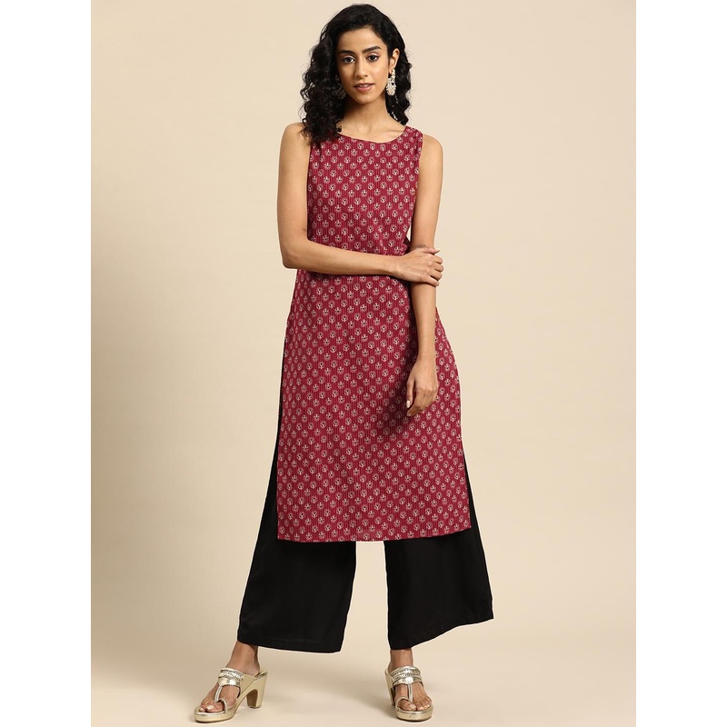 anayna Women Ethnic Motifs Printed Kantha Work Dobby Kurta