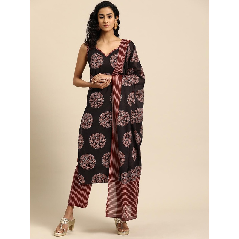 anayna Women Ethnic Motifs Printed Regular Pure Cotton Kurta with Trousers & With Dupatta