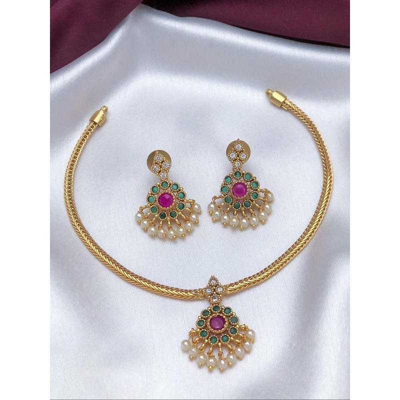 Anouk Gold Plated Faux Ruby & Beads Studded Traditional Jewelry Set