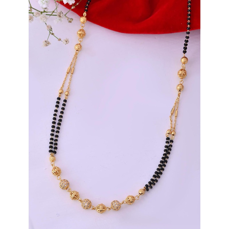 Anouk Gold-Plated Stainless Steel AD Stone Studded & Beaded Multi Layered Mangalsutra