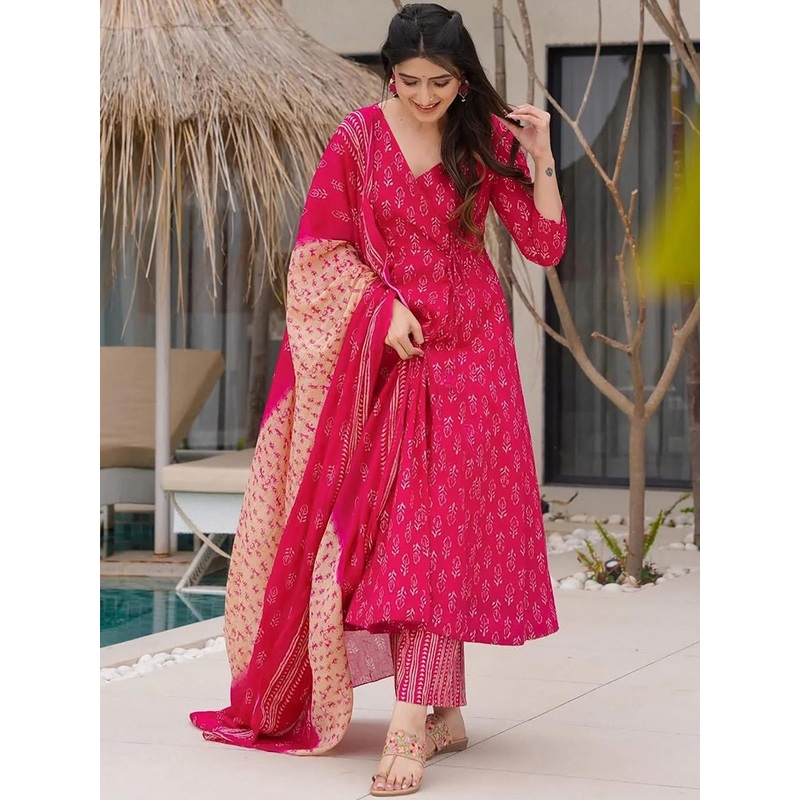 BAESD Women Ethnic Motifs Printed V-Neck Anarkali Kurta with Trousers & Dupatta