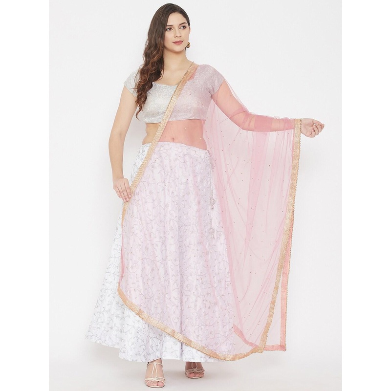 Clora Creation Pink & Gold-Toned Embroidered Dupatta with Gotta Patti