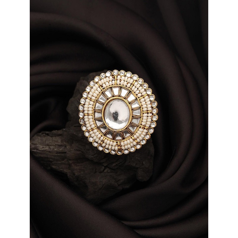 Jazz and Sizzle Gold Plated Kundan Studded Beaded Finger Ring