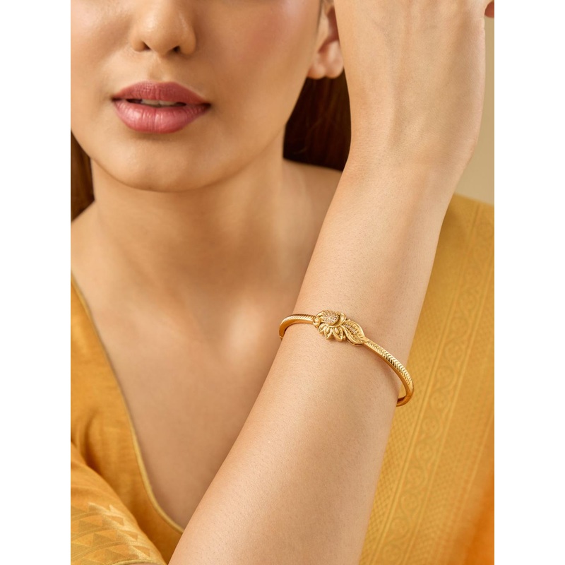Kushal’s Fashion Jewellery Gold-Plated Stone Studded Antique Kada Bracelet