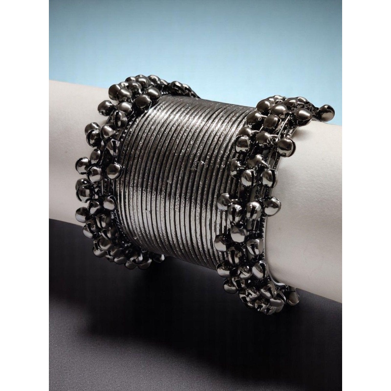 OOMPH Set Of 28 Oxidised Ghungroo & Shimmer Bangles