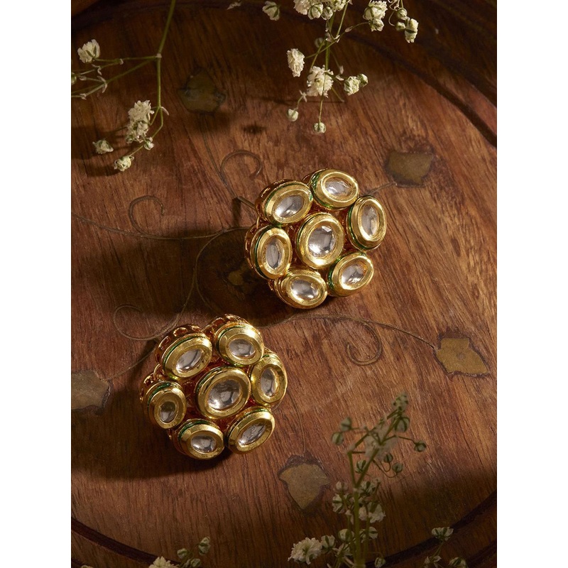 Priyaasi Gold-Plated Kundan-Studded Floral Studs Earrings