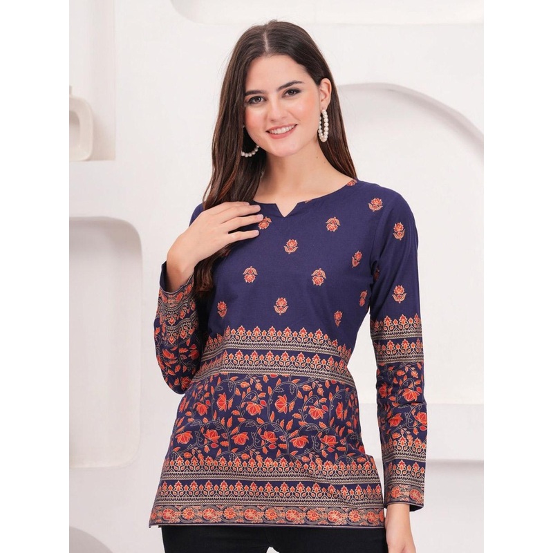 SHOOLIN Women Ethnic Motifs Printed V-Neck Straight Kurti