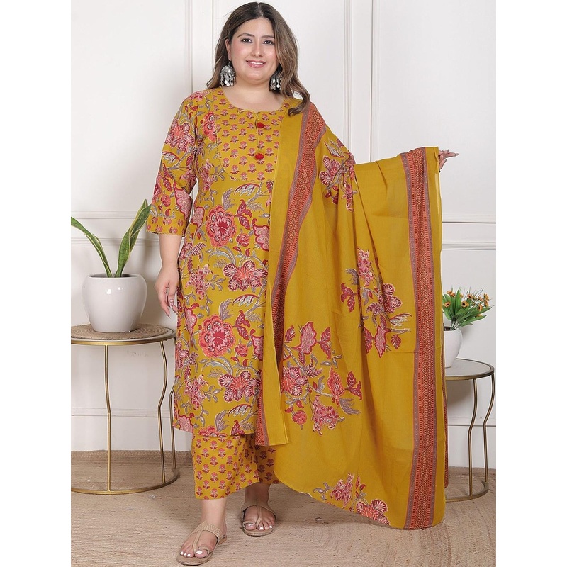Swasti Women Floral Printed Sequinned Pure Cotton Kurta with Trousers & With Dupatta