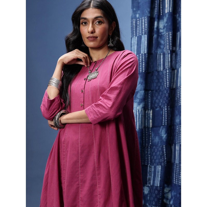 Taavi Woven design Panelled Ikat A-Line Kurta with Palazzos