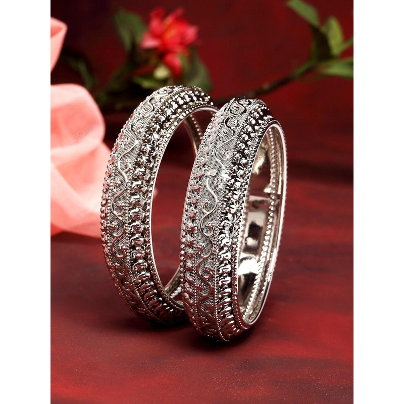 ZENEME Set Of 2Oxidized Traditional Textured Bangle