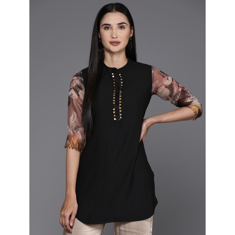 Ahalyaa Mandarin Collar Printed Sequinned Tunic