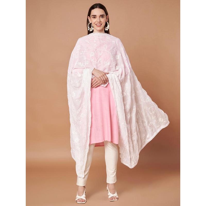 AKSHADEEP Floral Embroidered Chikankari Dupatta