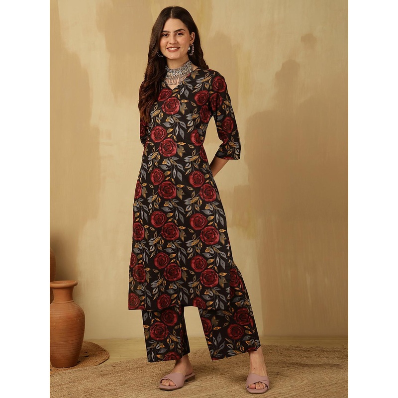 Anouk Rustic Women Floral Printed Regular Pure Cotton Kurta with Palazzos