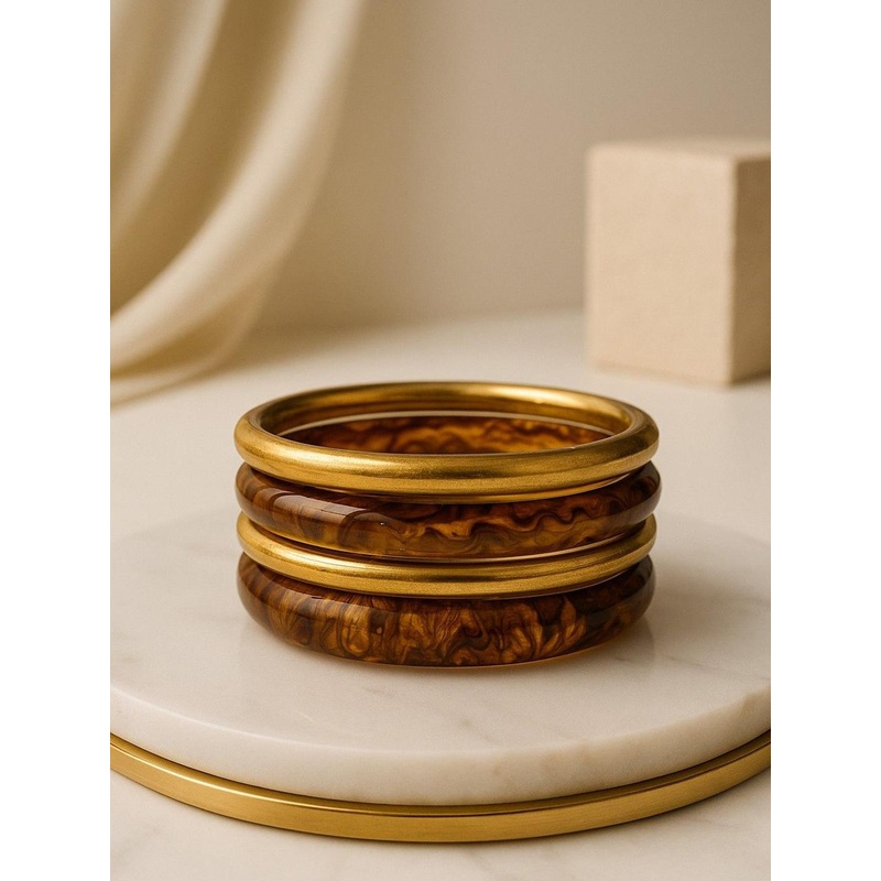 ATIBELLE Set Of 4 Gold-Plated Glossy Bangles