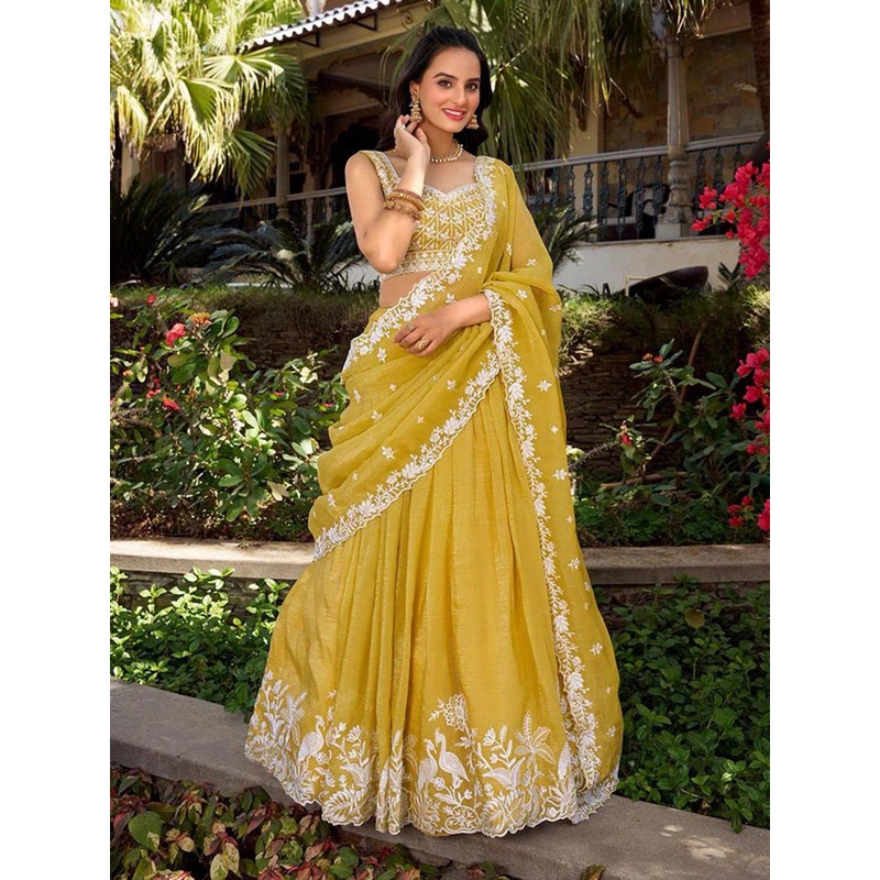 BAESD Embroidered Sequinned Silk Semi-Stitched Lehenga & Unstitched Blouse With Dupatta