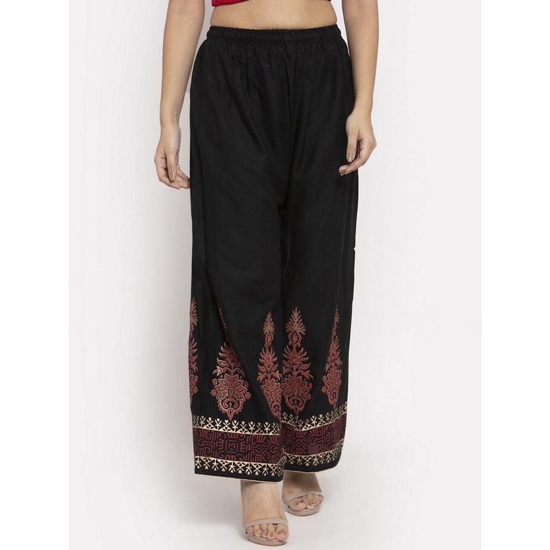 Clora Creation Women Black Hem Design Straight Palazzos