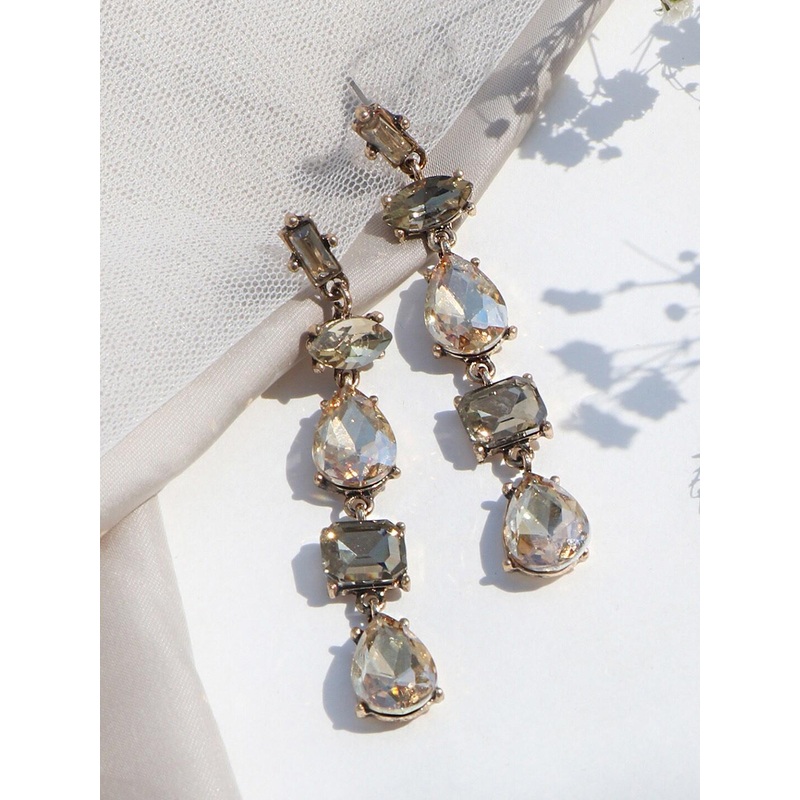 JOKER & WITCH Gold-Toned & Off White Crystal Contemporary Drop Earrings