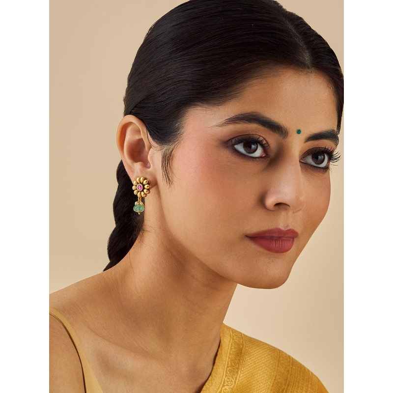 Kushal’s Fashion Jewellery Gold-Plated Floral Drop Earrings